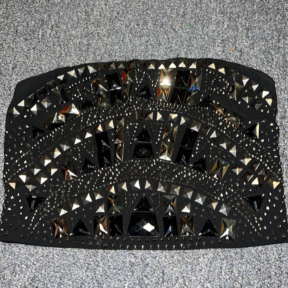 Small Ramy Brook black rhinestone crop top